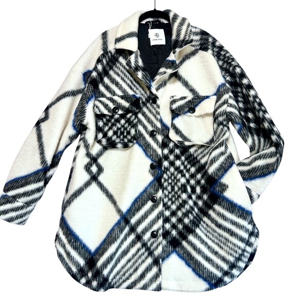 ANINE BING Oakley Cream Tartan Plaid Oversized Jacket / Coat Size L NWOT - Picture 5 of 15